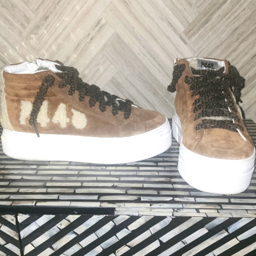 P448 Brown and White Platform Sneakers - Picture 3 of 6